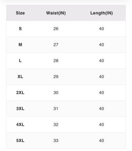 Size chart